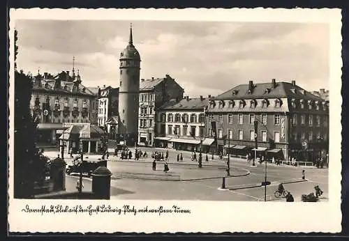 AK Darmstadt, Ernst-Ludwig-Platz mit weissem Turm