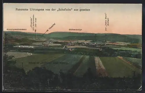 AK Uftrungen, Panorama mit Haseltal, Siebengemeindewald und der hohe Stein von der Schafleite aus gesehen