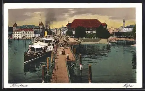 AK Konstanz, Steg am Hafen mit Dampfer