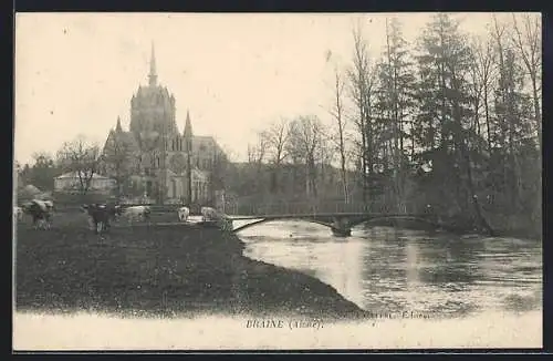 AK Braine /Aisne, Uferpartie mit Kirche