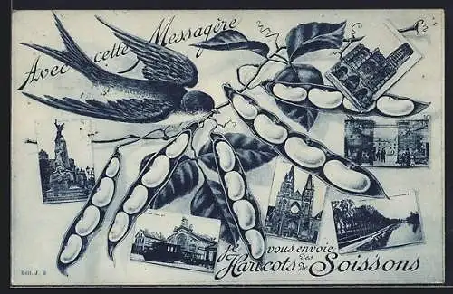 AK Soissons, La Gare, Eglise, Monument, Bohnen, Passepartout