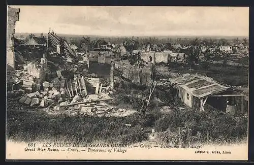 AK Crouy, Les Ruines de la Grande Guerre, Panorama du Village