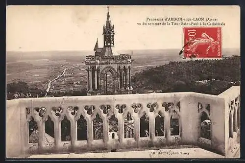 AK Ardon-sous-Laon /Aisne, Panorama, Panorama vu du sommet de la Tour Saint-Paul à la Cathédrale