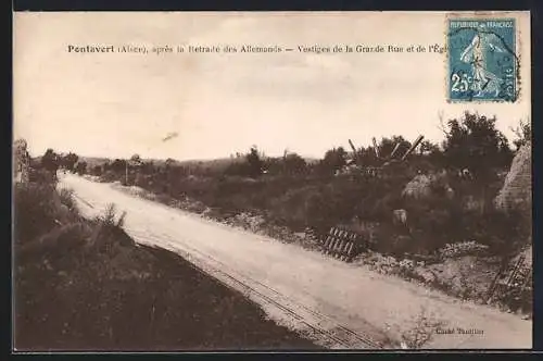 AK Pontavert /Aisne, Vestiges de la Grande Rue et de l`Église après la Retraite des Allemands