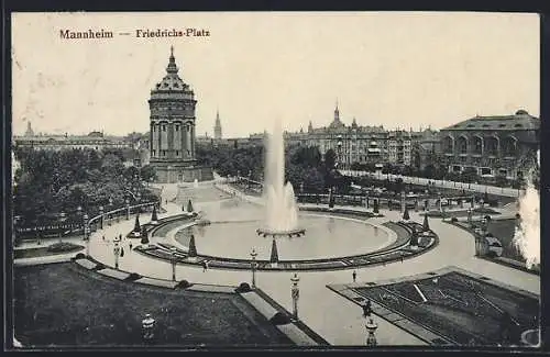 AK Mannheim, Friedrichs-Platz mit Fontaine