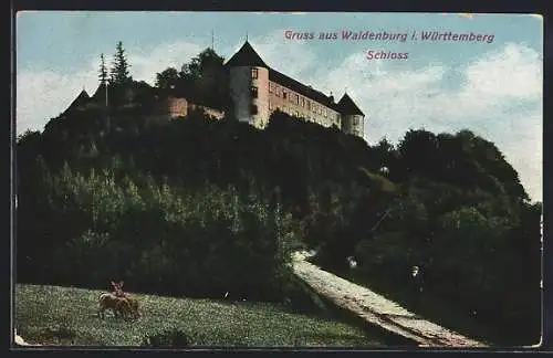 AK Waldenburg i. Württemberg, Schloss mit Rehen