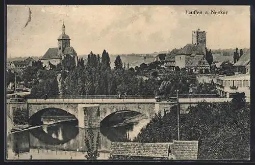 AK Lauffen a. Neckar, Panorama mit Kirche