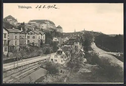 AK Tübingen, Strassenpartie mit Festung