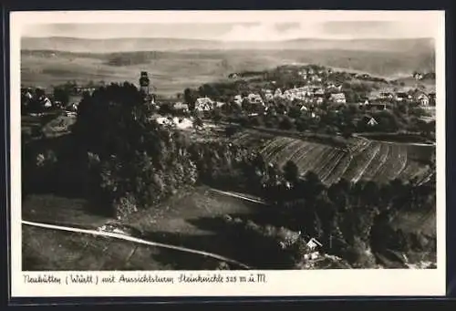 AK Neuhütten /Württ., Teilansicht mit Aussichtsturm Steinknickle