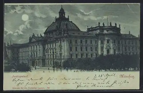 Mondschein-AK München, Justizpalast