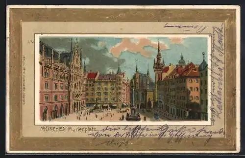 Lithographie München, Unter den Arkaden, Prinzregenten-Brücke