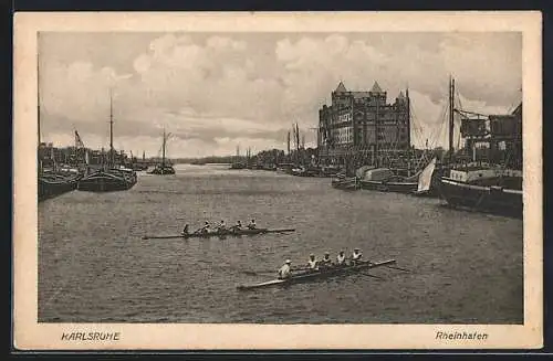 AK Karlsruhe, Rheinhafen mit Ruderbooten