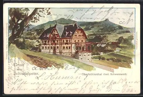 Künstler-AK Oberbühlerthal / Schwarzwald, Gasthaus Schindelpeter