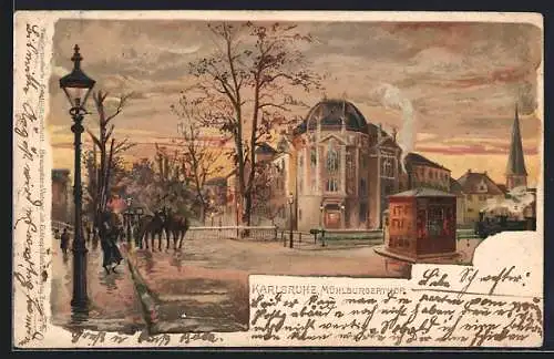 Lithographie Karlsruhe, Abendstimmung am Mühlburgerthor