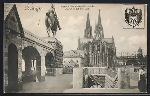 AK Cöln a. Rh., Partie von der Hohenzollernbrücke und Blick auf den Dom