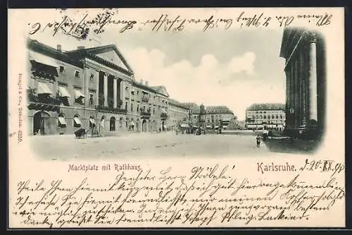 AK Karlsruhe, Marktplatz mit Rathaus