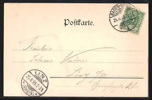 AK Baden-Baden, Teilansicht mit Kirche