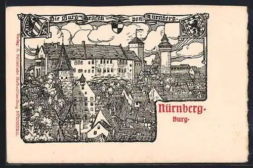 Lithographie Nürnberg, Blick auf die Burg