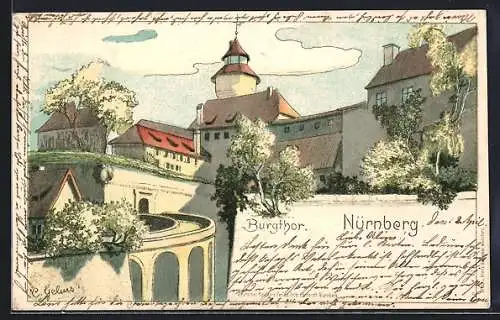 Künstler-AK Nürnberg, Blick zum Burgtor