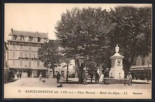 AK Barcelonnette, Place Manuel, Hotel des Alpes