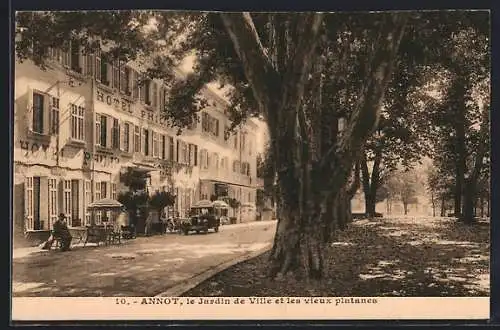 AK Annot, Le Jardin de Ville et les vieux platanes