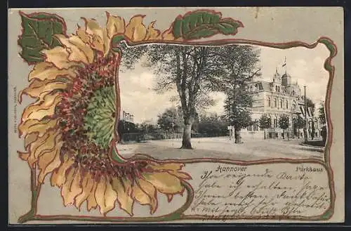 Passepartout-Lithographie Hannover, Parkhaus, Sonnenblume