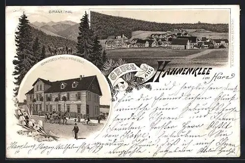 Lithographie Hahnenklee im Harz, Schwenzel`s Hotel und Pensionat, Granethal