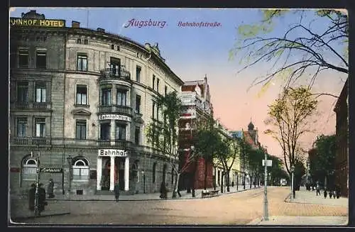 AK Augsburg, Bahnhof-Hotel in der Bahnhofstrasse