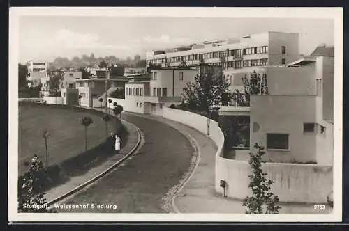 AK Stuttgart, Strassenpartie in der Weissenhofsiedlung, Bauhaus