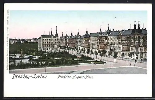 AK Dresden-Löbtau, mit leuchtenden Fenstern, der Friedrich-August-Platz