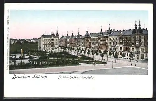 AK Dresden-Löbtau, mit leuchtenden Fenstern, der Friedrich-August-Platz