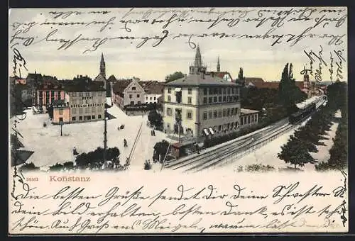 AK Konstanz, Hotel du Brochet und Eisenbahn