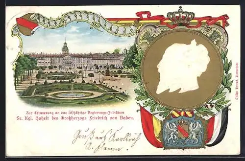 Lithographie 50 jähr. Regierungs-Jubiläum Grossherzog Friedrich v. Baden