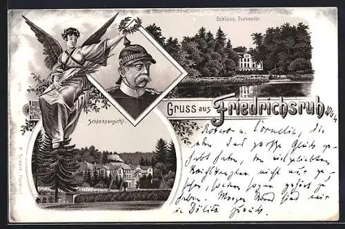 Vorläufer-Lithographie Friedrichsruh, 1895, Schlossansicht, Schloss Parkseite, Bismarck