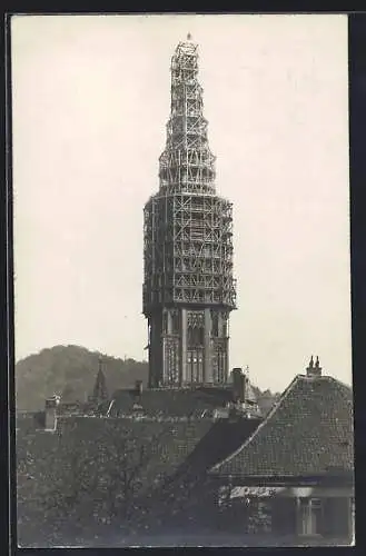 Foto-AK Freiburg /Breisgau, Bauarbeiten am Münster