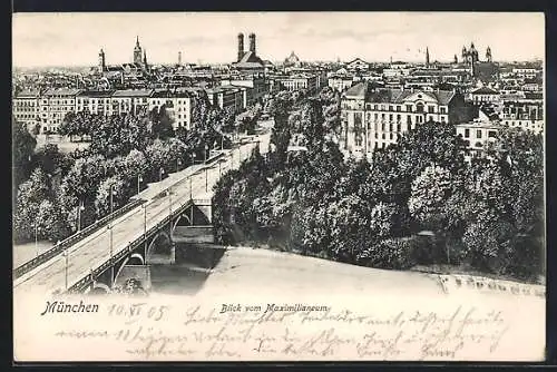 AK München, Blick vom Maximilianeum mit Strassenpartie