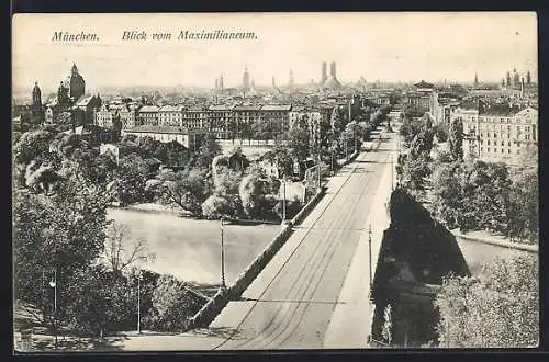 AK München, Blick vom Maximilianeum mit Strassenpartie