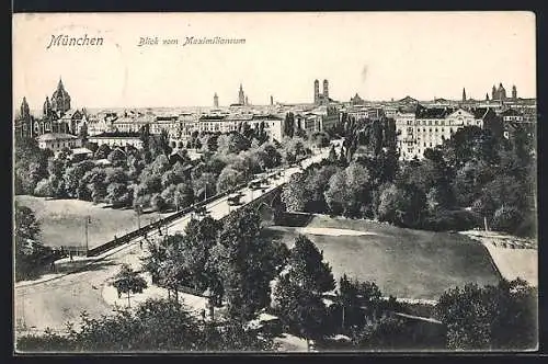 AK München, Blick vom Maximilianeum mit Strassenpartie