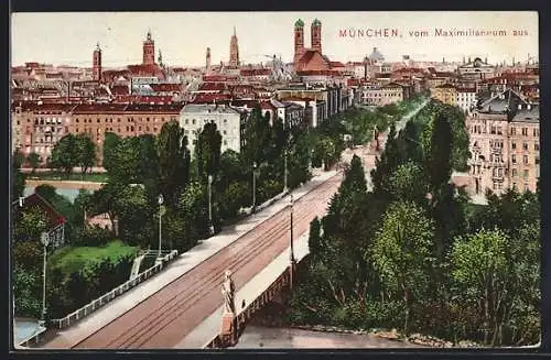 AK München, Teilansicht mit Strassenpartie vom Maximilianeum aus