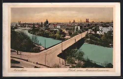 AK München, Teilansicht mit Brücke vom Maximilianeum aus