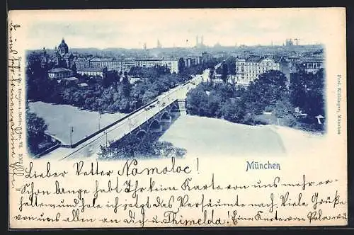 AK München, Ortsansicht mit Brücke