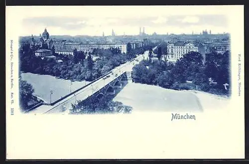 AK München, Teilansicht mit Brücke