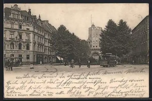 AK Köln, Coldwigplatz m. Severintor und Strassenbahn