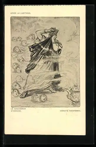 Künstler-AK Louis Raemaekers: Après la Lusitania, Harod`s Nightmare, 1. Weltkrieg