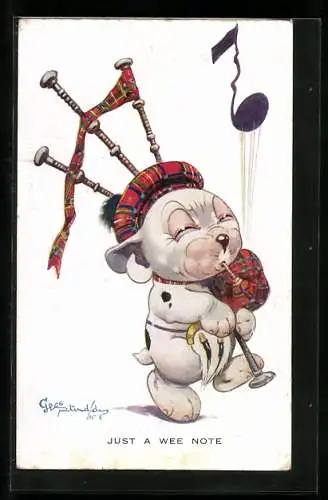 Künstler-AK George Ernest Studdy: Bonzo spielt auf einem Dudelsack