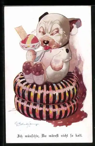 AK Ich wünsche, Du wärest nicht so kalt, dem armen Bonzo ist das Speiseeis zu kalt