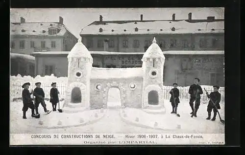 AK La Chaux-de-Fonds, Concours de Construction de Neige 1906-1907, Eisplastik