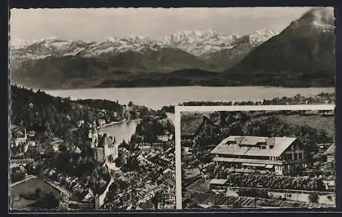 AK Steffisburg, Pension Bellvue Hartlisberg mit Aussicht auf den Thunersee