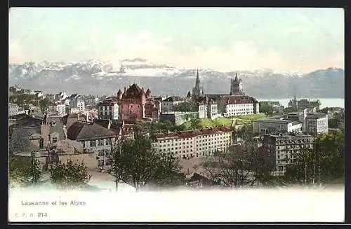 AK Lausanne, Ortsansicht mit Schloss gegen die Alpen