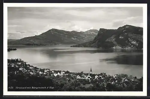 AK Hergiswil, Ortsansicht mit Bürgenstock und Rigi